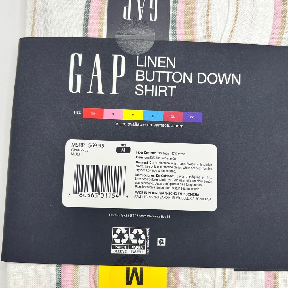 GAP Womens Linen Button Down Shirt Multi Color Striped Relaxed Fit Size M NEW - Picture 6 of 8